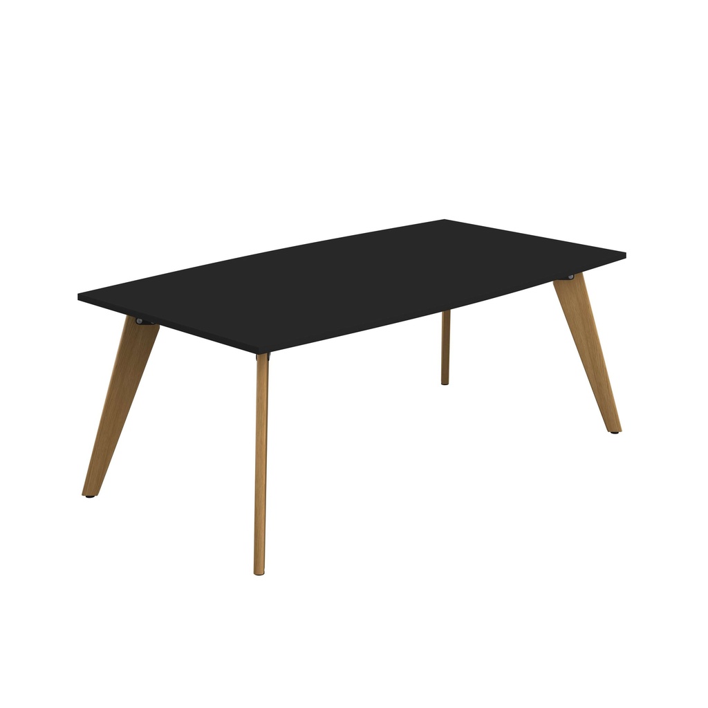 PLATEAU 2000 X 1000 BARREL TABLE - BLACK WITH OAK LEGS