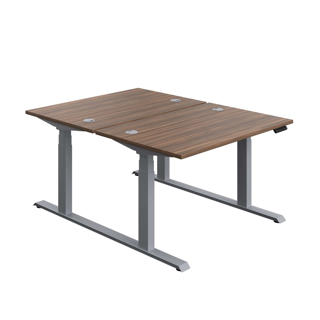 Economy Back To Back Sit Stand Desk (FSC) | 1200 X 800 | Dark Walnut/Silver | 