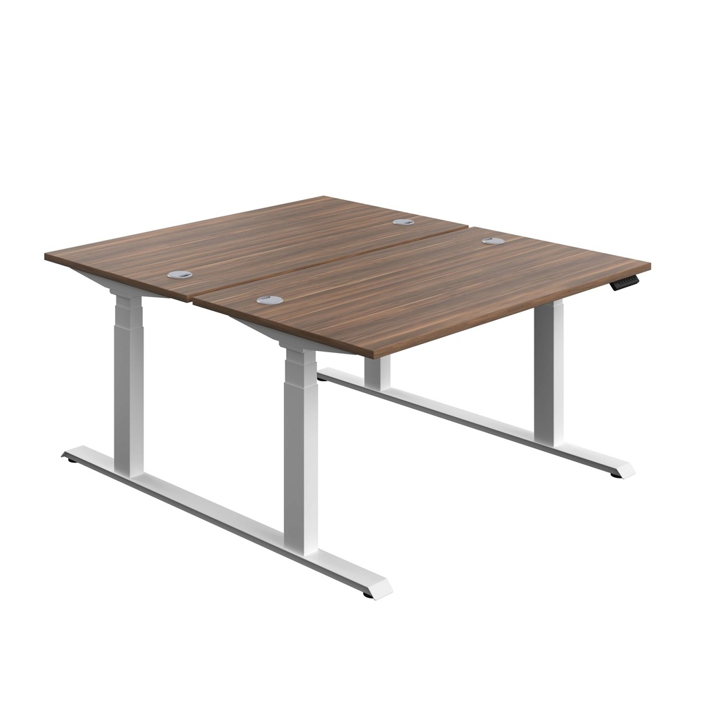 Economy Back To Back Sit Stand Desk (FSC) | 1400 X 800 | Dark Walnut/White | 