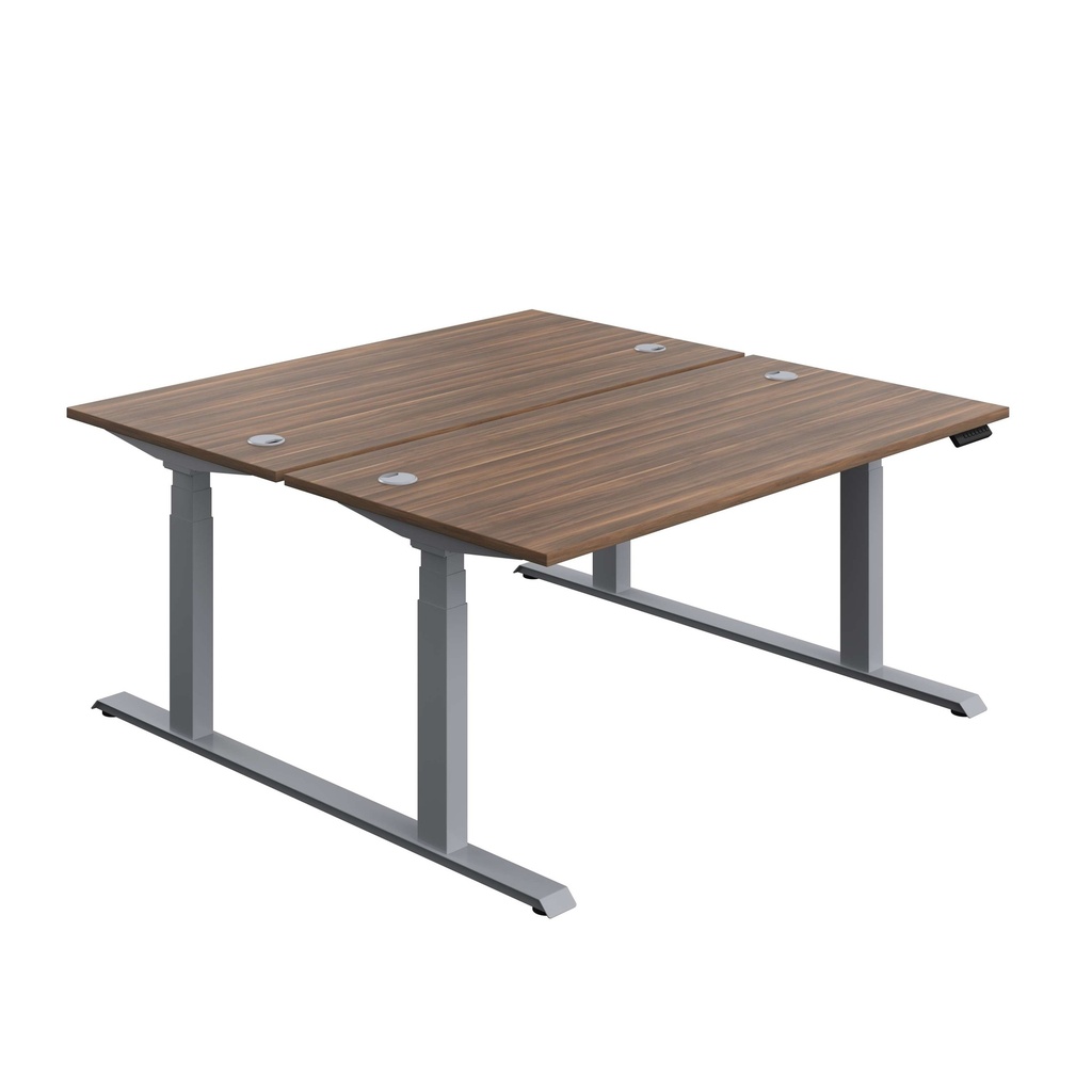 Economy Back To Back Sit Stand Desk (FSC) | 1600 X 800 | Dark Walnut/Silver | 