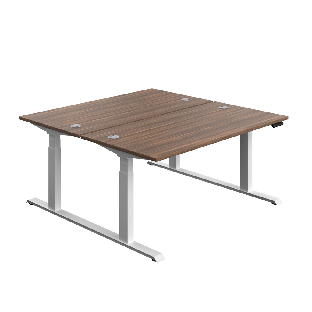 Economy Back To Back Sit Stand Desk (FSC) | 1600 X 800 | Dark Walnut/White | 