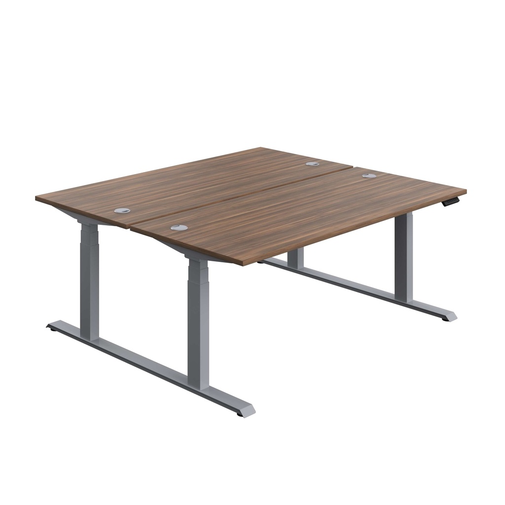 Economy Back To Back Sit Stand Desk (FSC) | 1800 X 800 | Dark Walnut/Silver | 