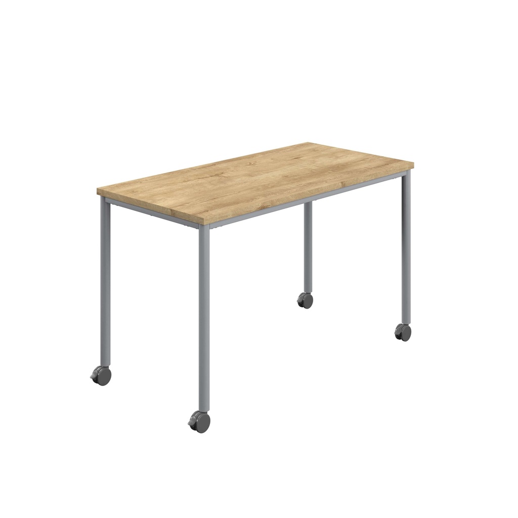 Titan Mobile Rectangular Table (FSC) | 1200 X 600 | Silver/Natural Nebraska Oak