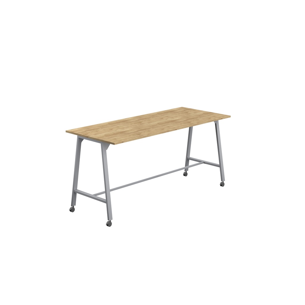 Titan Mobile High Maker Rectangular Table (FSC) | 1200 X 1000 | Silver/Natural Nebraska Oak