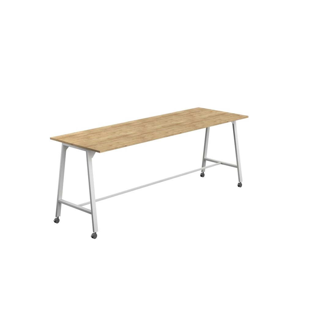 Titan Mobile High Maker Rectangular Table (FSC) | 1500 X 1000 | White/Natural Nebraska Oak