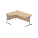 Office Left Hand Corner Desk With Steel Single Upright Cantilever Frame (Fsc) | 1600X1200 | Canadian Oak/Silver