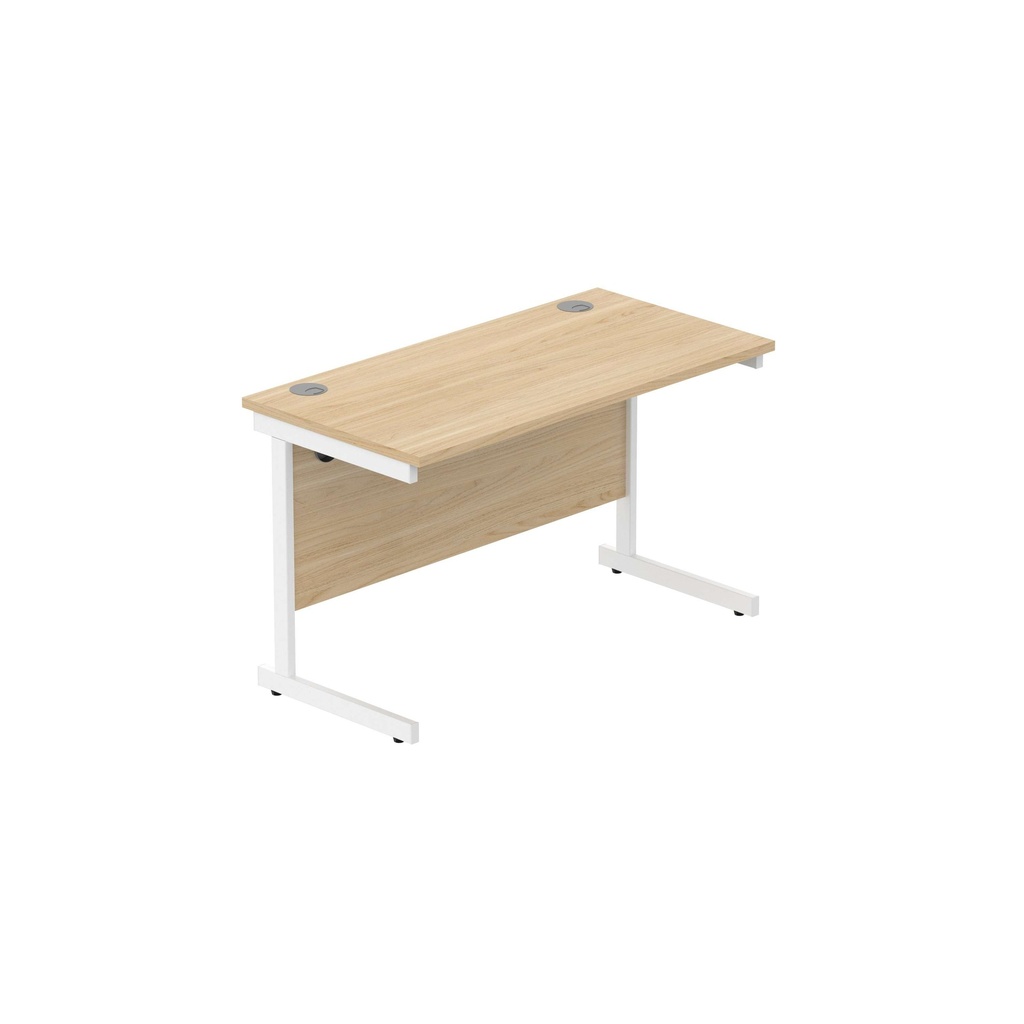 Office Rectangular Desk With Steel Single Upright Cantilever Frame (Fsc) | 1200X600 | Canadian Oak/White