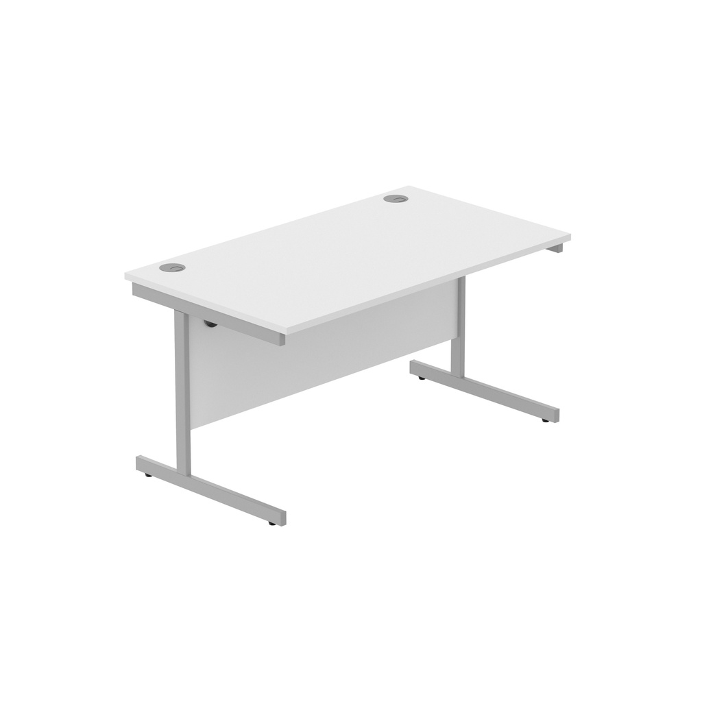 Office Rectangular Desk With Steel Single Upright Cantilever Frame (Fsc) | 1400X800 | Arctic White/Silver
