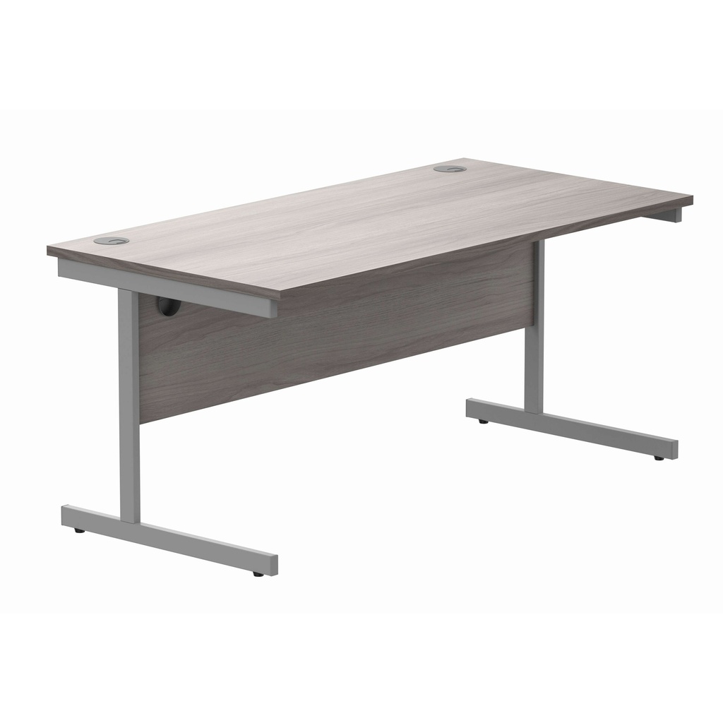 Office Rectangular Desk With Steel Single Upright Cantilever Frame (Fsc) | 1600X800 | Alaskan Grey Oak/Silver