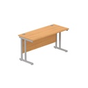 Office Rectangular Desk With Steel Double Upright Cantilever Frame (Fsc) | 1400X600 | Norwegian Beech/Silver