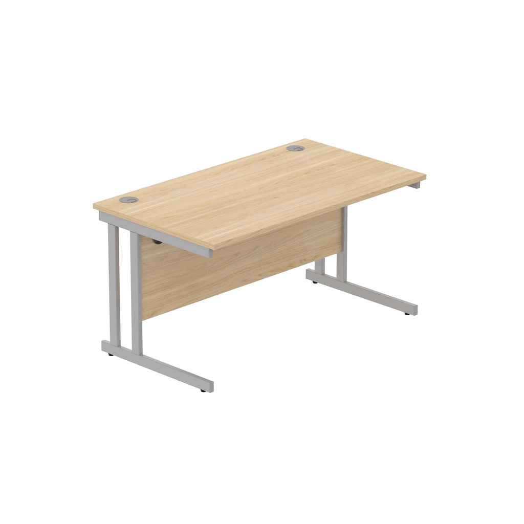 Office Rectangular Desk With Steel Double Upright Cantilever Frame (Fsc) | 1400X800 | Canadian Oak/Silver