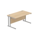 Office Rectangular Desk With Steel Double Upright Cantilever Frame (Fsc) | 1400X800 | Canadian Oak/Silver