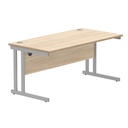 Office Rectangular Desk With Steel Double Upright Cantilever Frame (Fsc) | 1600X800 | Canadian Oak/Silver