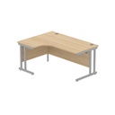Office Left Hand Corner Desk With Steel Double Upright Cantilever Frame (Fsc) | 1600X1200 | Canadian Oak/Silver