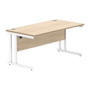 Office Rectangular Desk With Steel Double Upright Cantilever Frame (Fsc) | 1600X800 | Canadian Oak/White