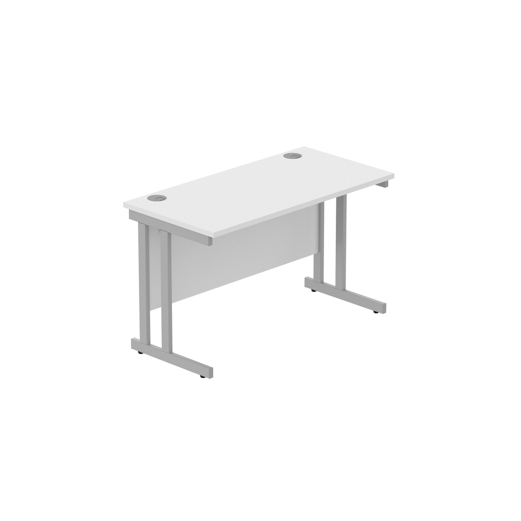 Office Rectangular Desk With Steel Double Upright Cantilever Frame (Fsc) | 1200X600 | Arctic White/Silver
