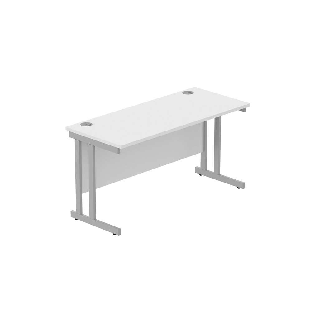 Office Rectangular Desk With Steel Double Upright Cantilever Frame (Fsc) | 1400X600 | Arctic White/Silver