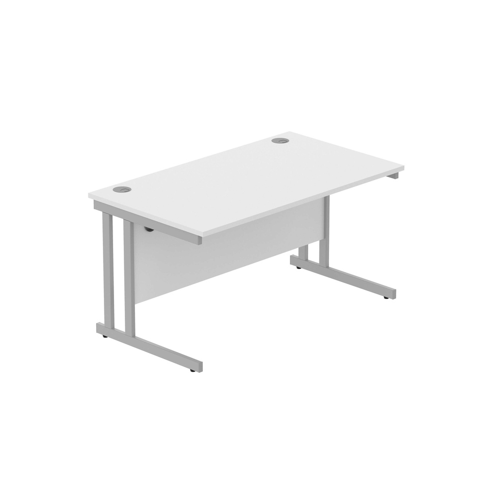 Office Rectangular Desk With Steel Double Upright Cantilever Frame (Fsc) | 1400X800 | Arctic White/Silver