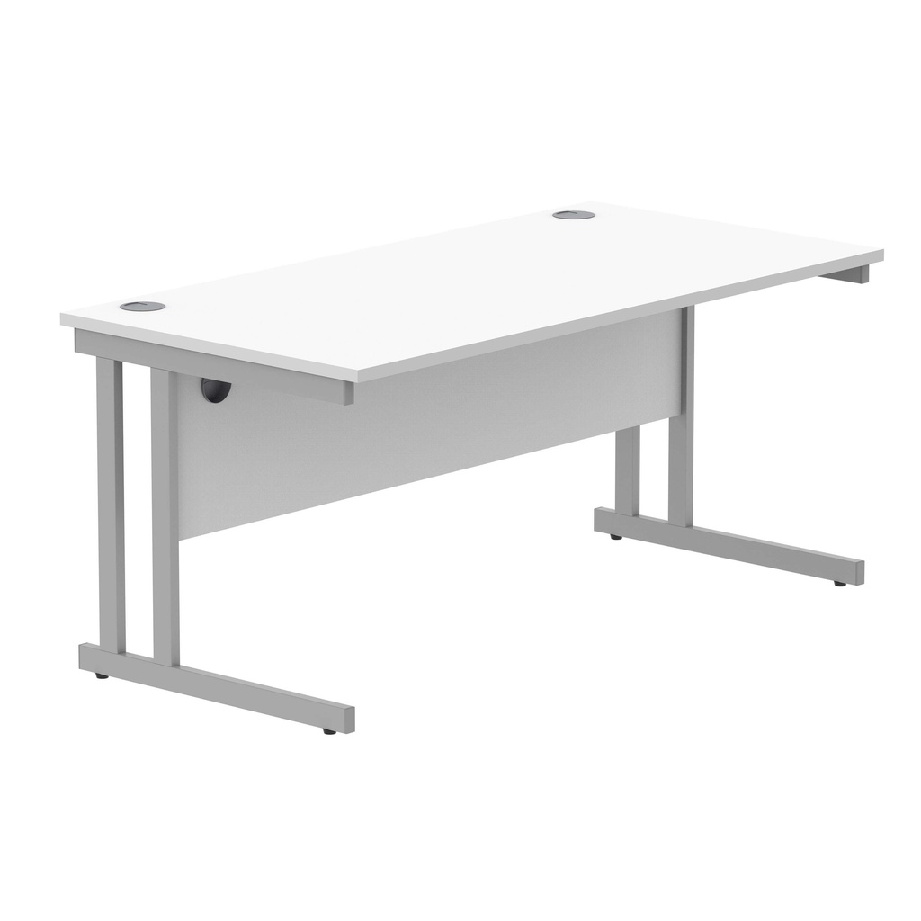 Office Rectangular Desk With Steel Double Upright Cantilever Frame (Fsc) | 1600X800 | Arctic White/Silver