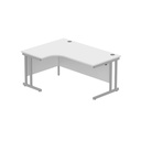 Office Left Hand Corner Desk With Steel Double Upright Cantilever Frame (Fsc) | 1600X1200 | Arctic White/Silver