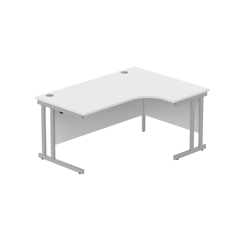 Office Right Hand Corner Desk With Steel Double Upright Cantilever Frame (Fsc) | 1600X1200 | Arctic White/Silver