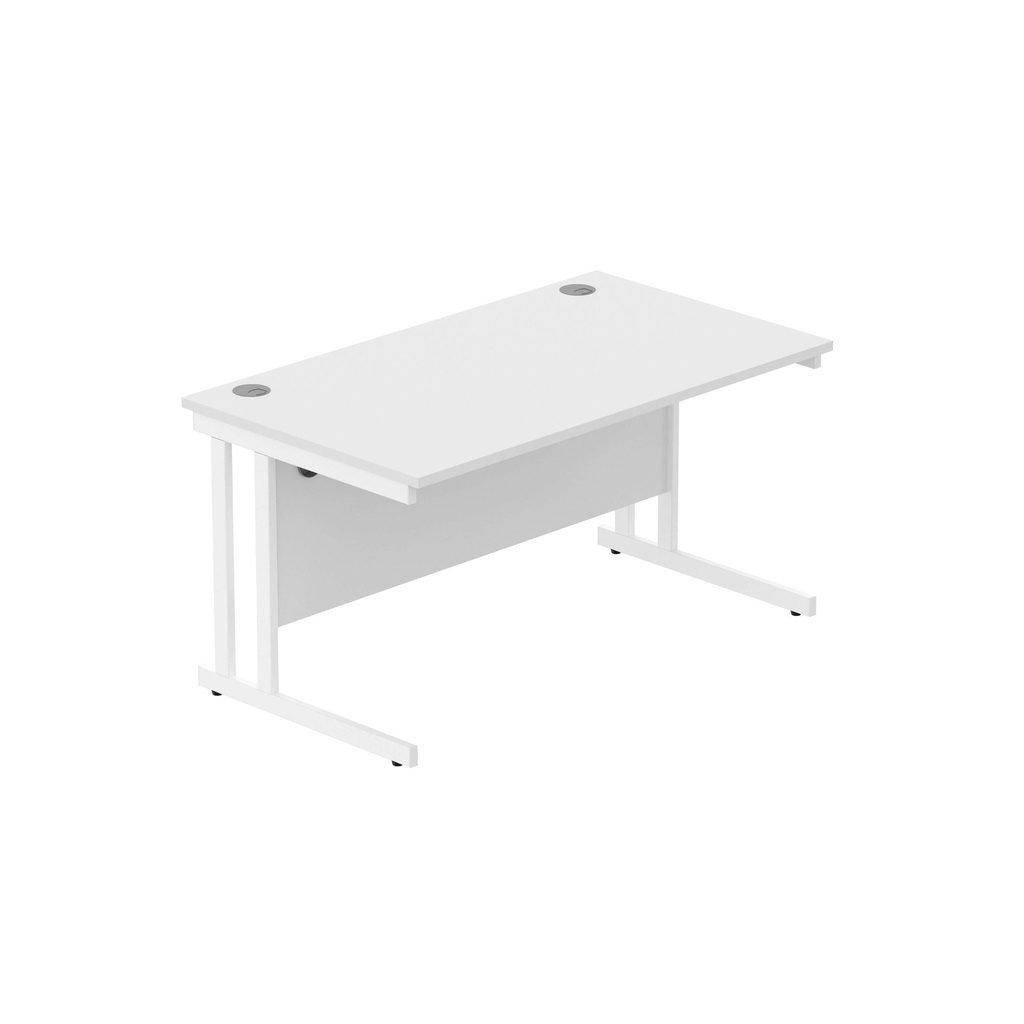 Office Rectangular Desk With Steel Double Upright Cantilever Frame (Fsc) | 1400X800 | Arctic White/White