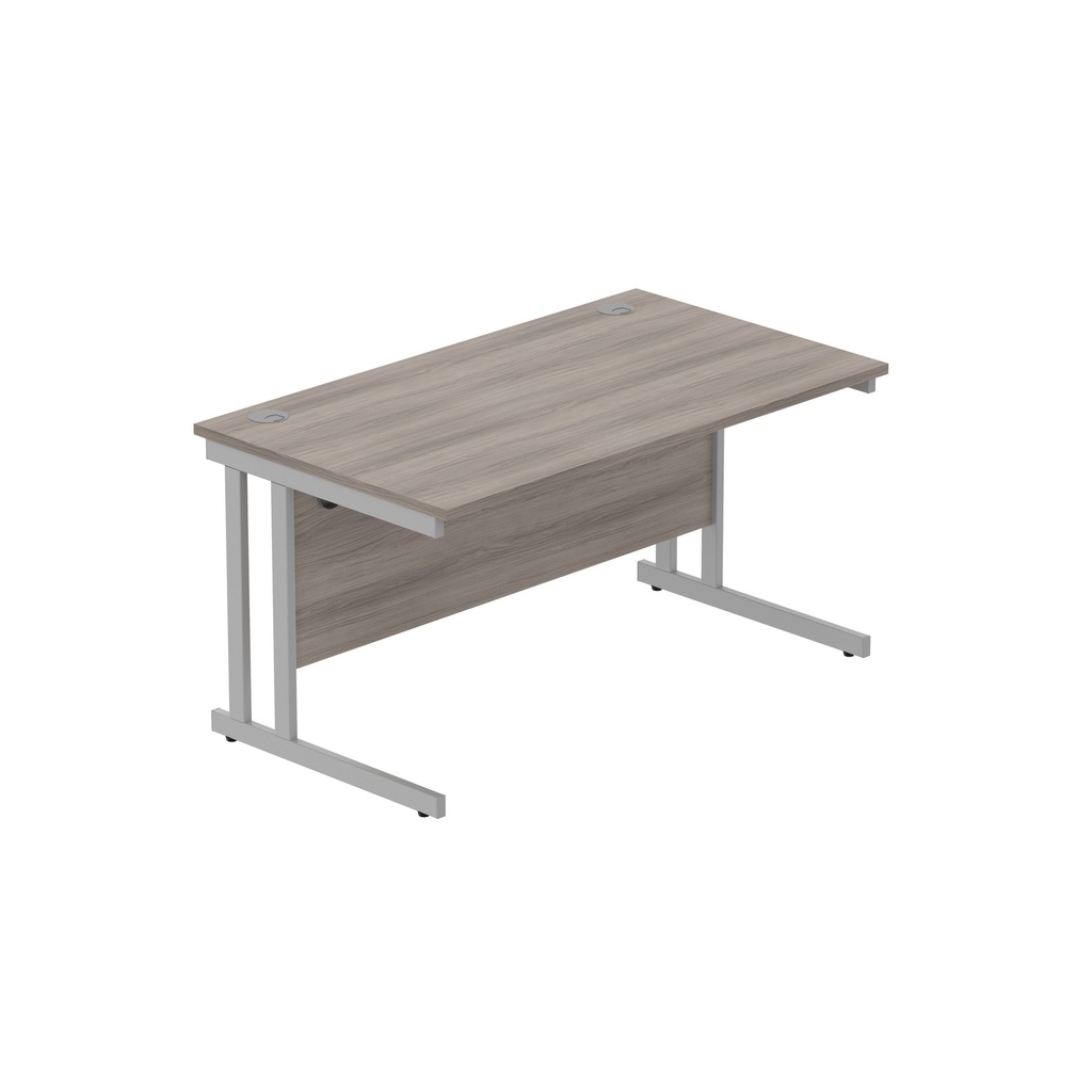 Office Rectangular Desk With Steel Double Upright Cantilever Frame (Fsc) | 1400X800 | Alaskan Grey Oak/Silver