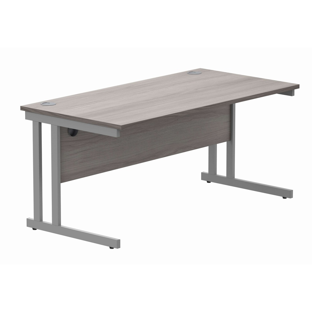 Office Rectangular Desk With Steel Double Upright Cantilever Frame (Fsc) | 1600X800 | Alaskan Grey Oak/Silver