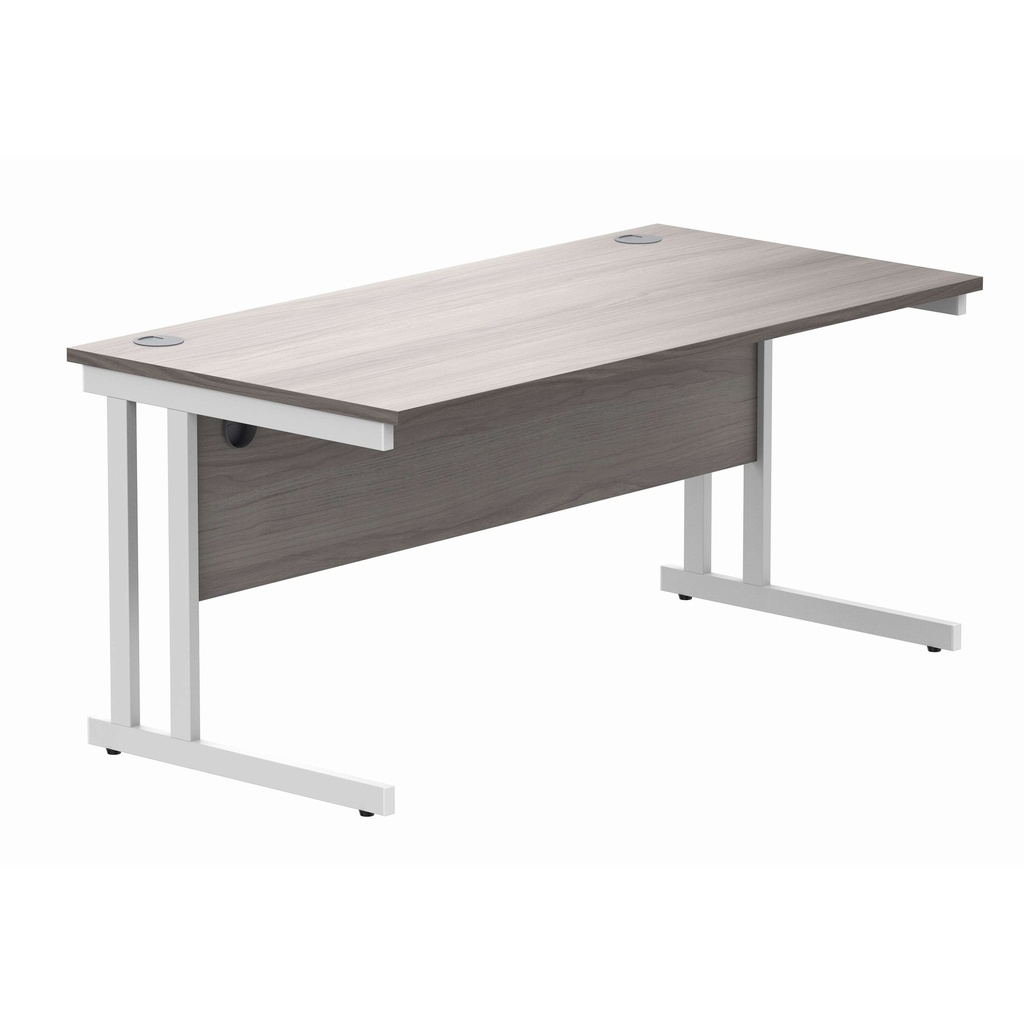 Office Rectangular Desk With Steel Double Upright Cantilever Frame (Fsc) | 1600X800 | Alaskan Grey Oak/White