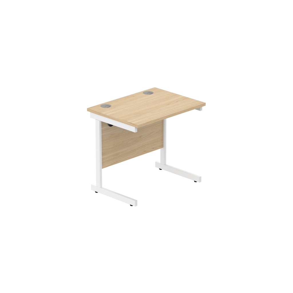 Office Rectangular Desk With Steel Single Upright Cantilever Frame (Fsc) | 800X600 | Canadian Oak/White