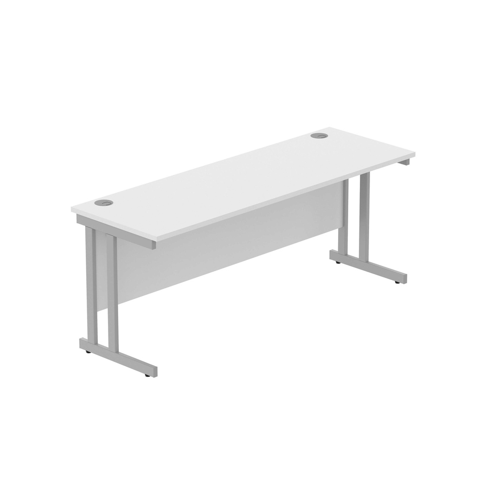 Office Rectangular Desk With Steel Double Upright Cantilever Frame (Fsc) | 1800X600 | Arctic White/Silver