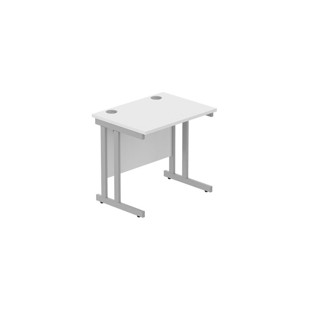 Office Rectangular Desk With Steel Double Upright Cantilever Frame (Fsc) | 800X600 | Arctic White/Silver