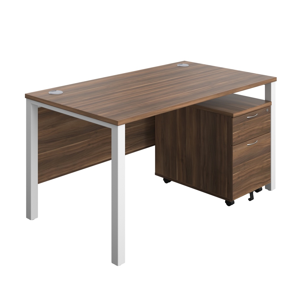 Goal Post Rectangular Desk + 2 Drawer Mobile Pedestal (FSC) | 1400x800 | Dark walnut/White | 