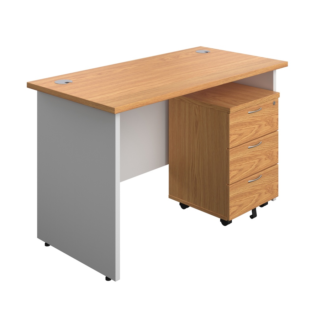 Panel Plus Rectangular Desk + 3 Drawer Mobile Pedestal Bundle (FSC) | 1200X600 | Nova Oak/White | 