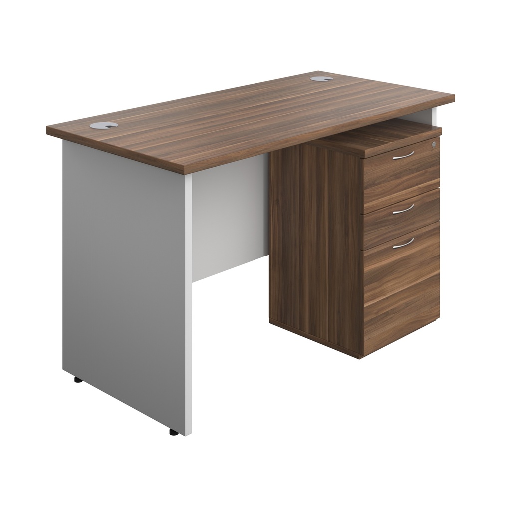 Panel Plus Rectangular Desk + 3 Drawer High Mobile Pedestal Bundle (FSC) | 1200X600 | Dark Walnut/White | 