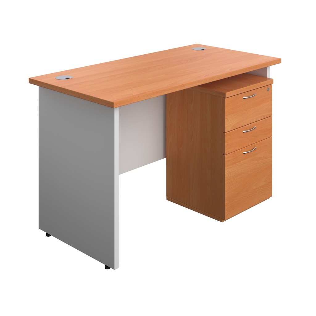 Panel Plus Rectangular Desk + 3 Drawer Under Desk Pedestal Bundle (FSC) | 1200X600 | Beech/White | 