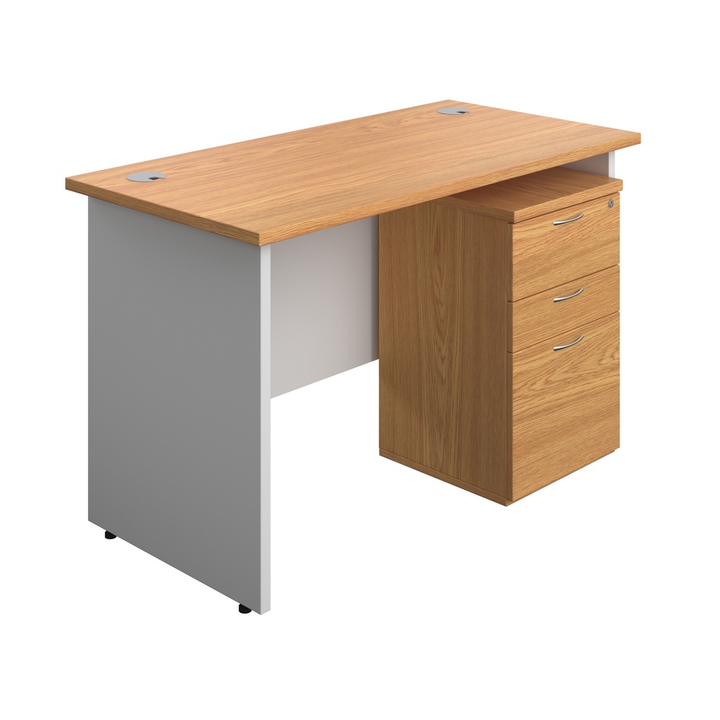 Panel Plus Rectangular Desk + 3 Drawer Under Desk Pedestal Bundle (FSC) | 1200X600 | Nova Oak/White | 