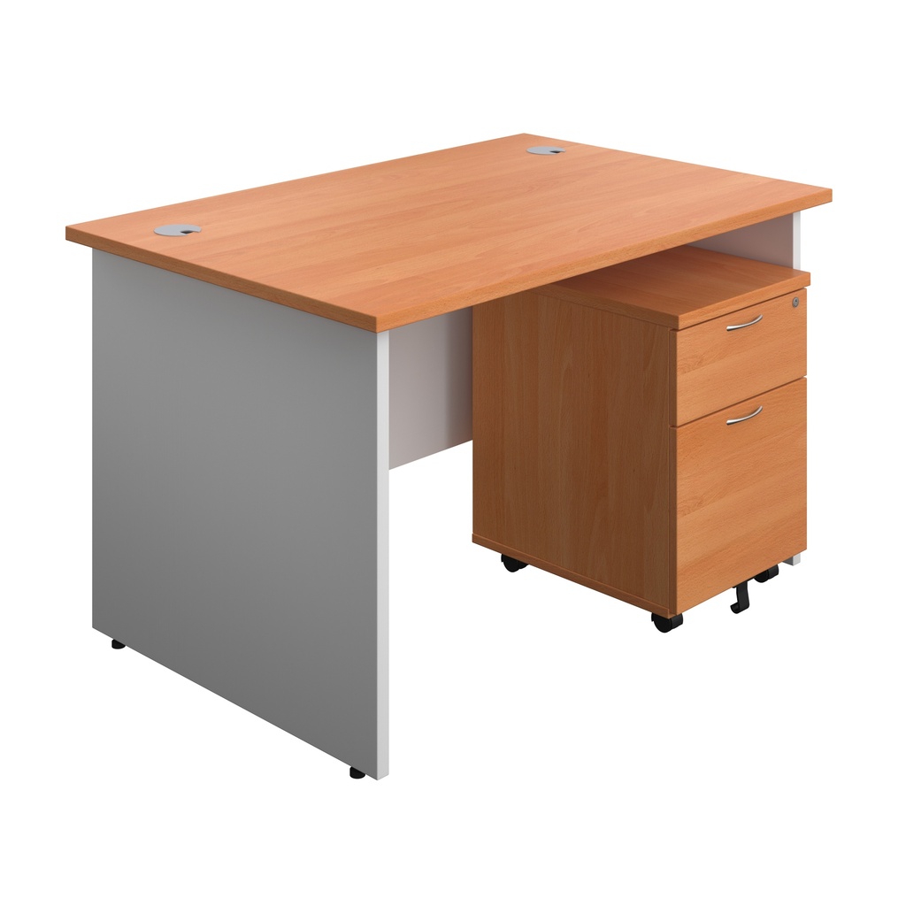 Panel Plus Rectangular Desk + 2 Drawer Mobile Pedestal Bundle (FSC) | 1200X800 | Beech/White | 