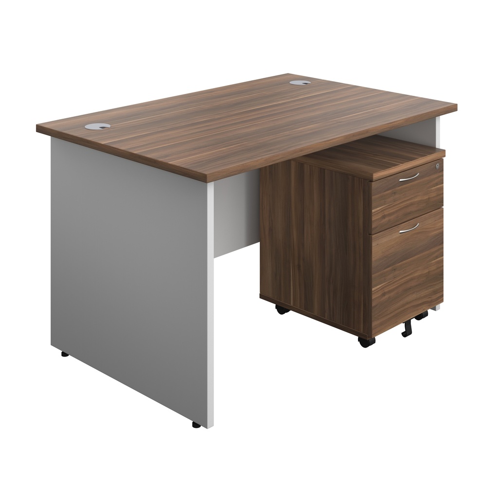 Panel Plus Rectangular Desk + 2 Drawer Mobile Pedestal Bundle (FSC) | 1200X800 | Dark Walnut/White | 