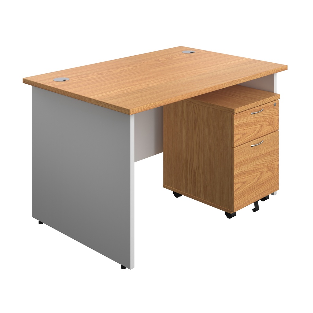 Panel Plus Rectangular Desk + 2 Drawer Mobile Pedestal Bundle (FSC) | 1200X800 | Nova Oak/White | 