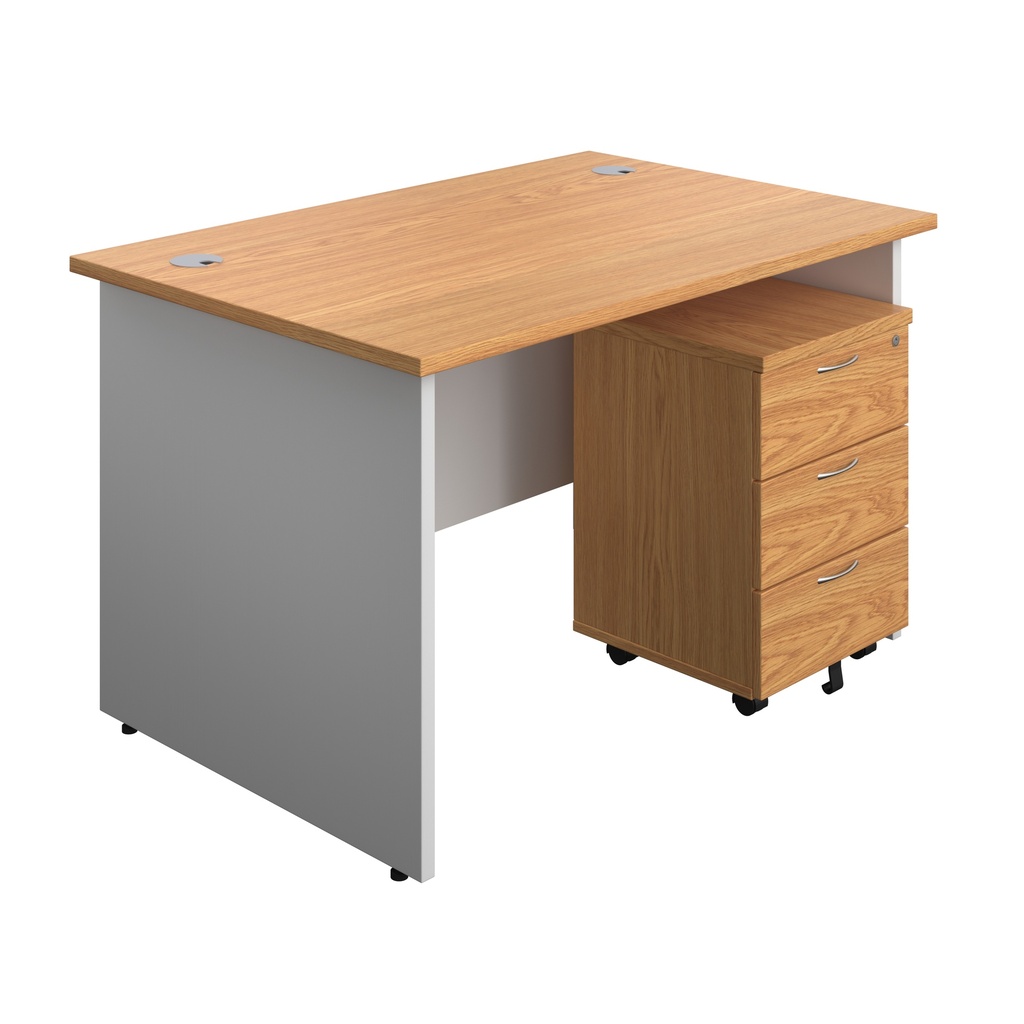 Panel Plus Rectangular Desk + 3 Drawer Mobile Pedestal Bundle (FSC) | 1200X800 | Nova Oak/White | 
