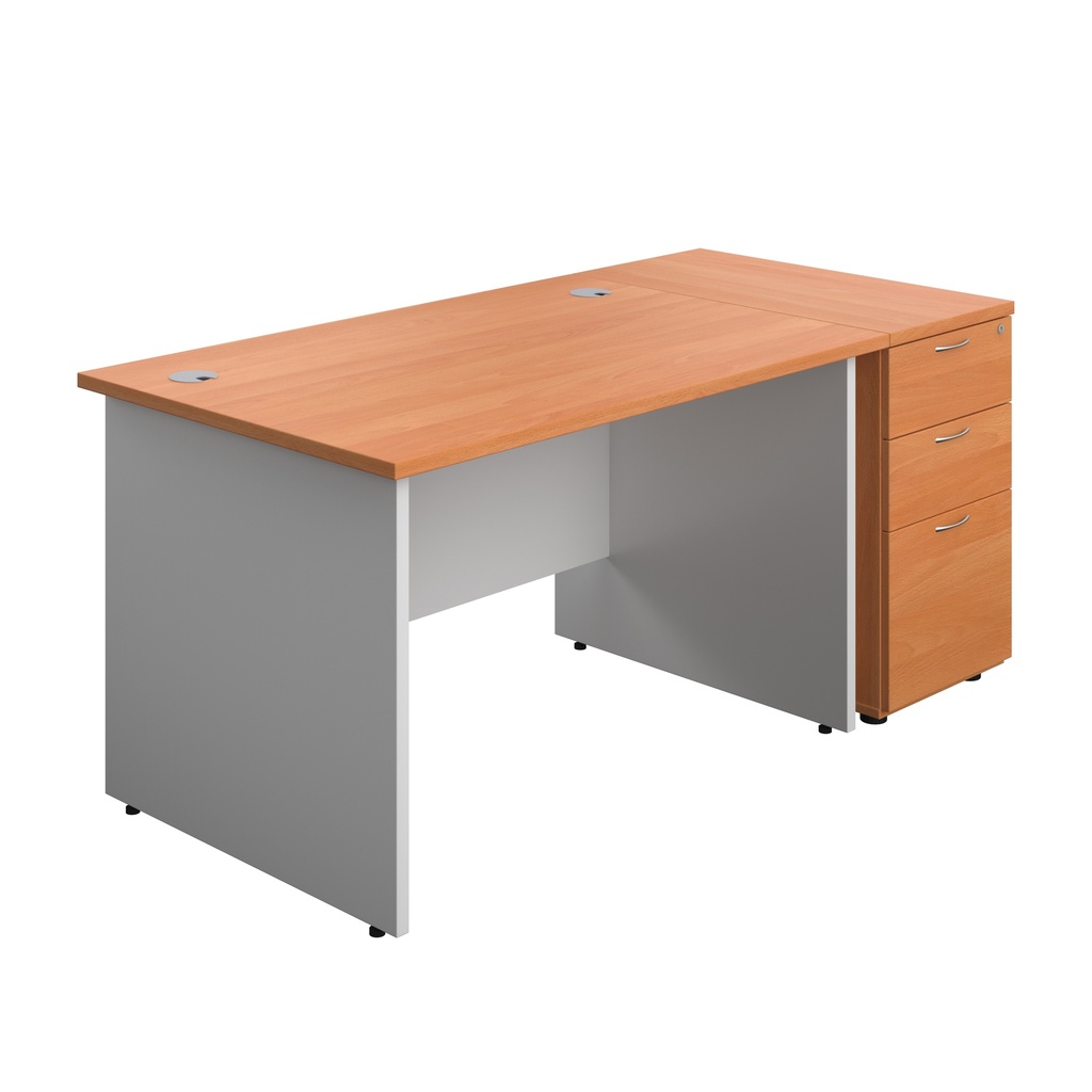 Panel Plus Rectangular Desk + Matching 3 Drawer Desk High Pedestal Bundle (FSC) | 800 Pedestal | 1200X800 | Beech/White