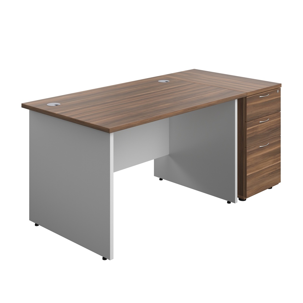 Panel Plus Rectangular Desk + Matching 3 Drawer Desk High Pedestal Bundle (FSC) | 800 Pedestal | 1200X800 | Dark Walnut/White