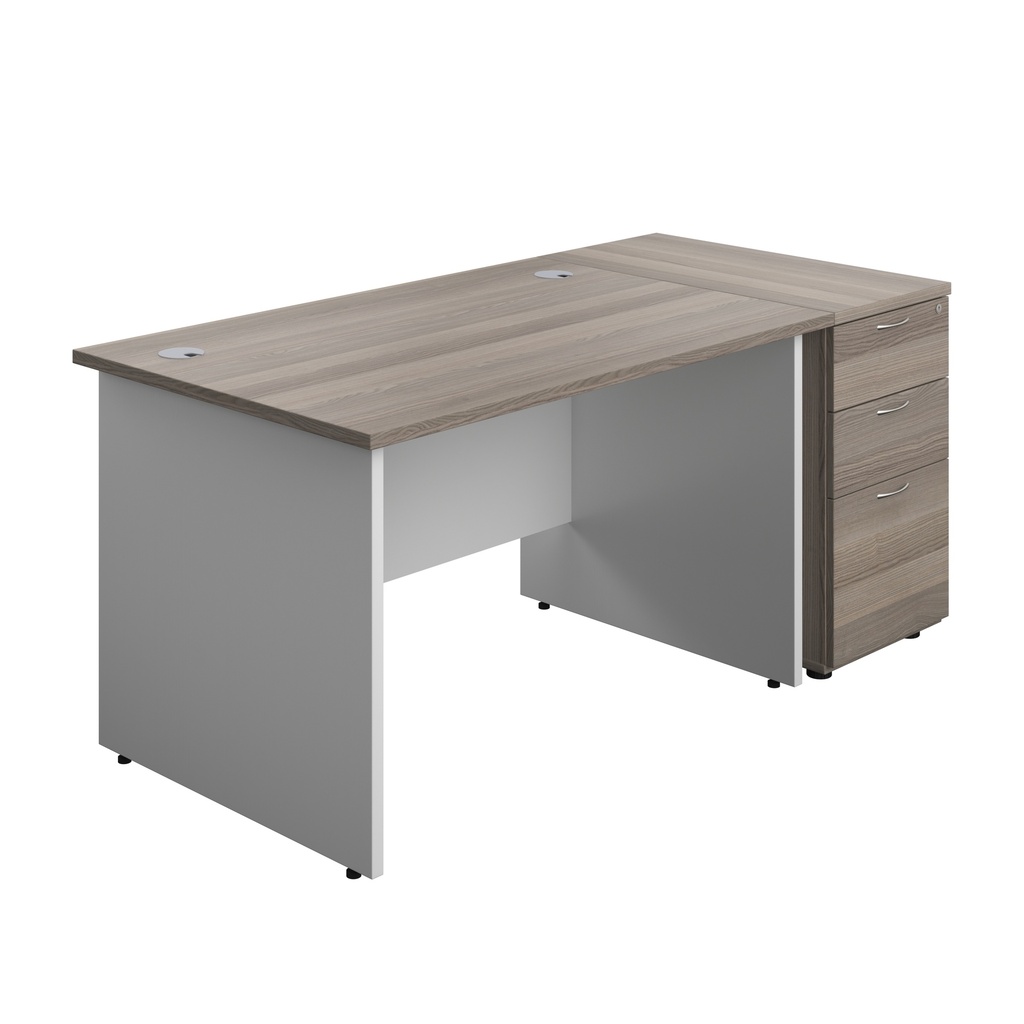 Panel Plus Rectangular Desk + Matching 3 Drawer Desk High Pedestal Bundle (FSC) | 800 Pedestal | 1200X800 | Grey Oak/White