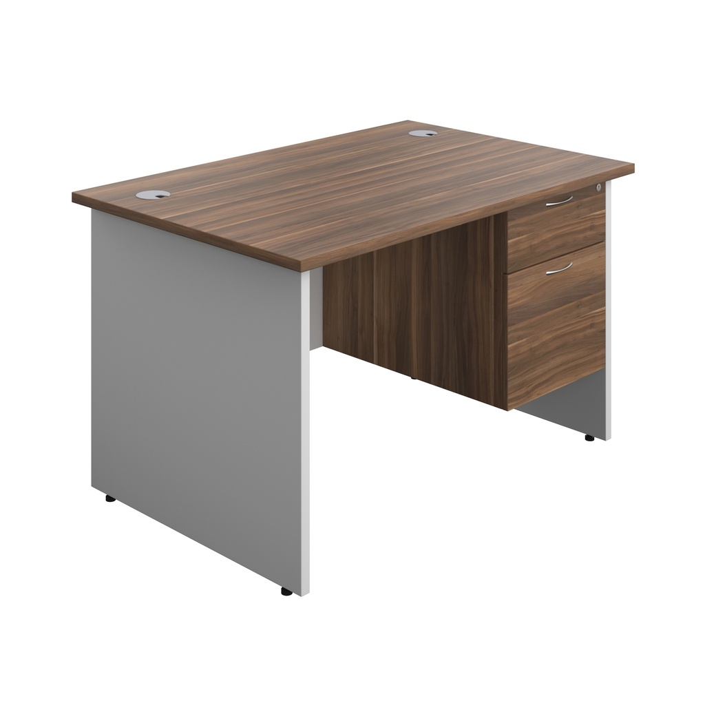 Panel Plus Rectangular Desk + 2 Drawer Fixed Pedestal Bundle (FSC) | 1200X800 | Dark Walnut/White | 