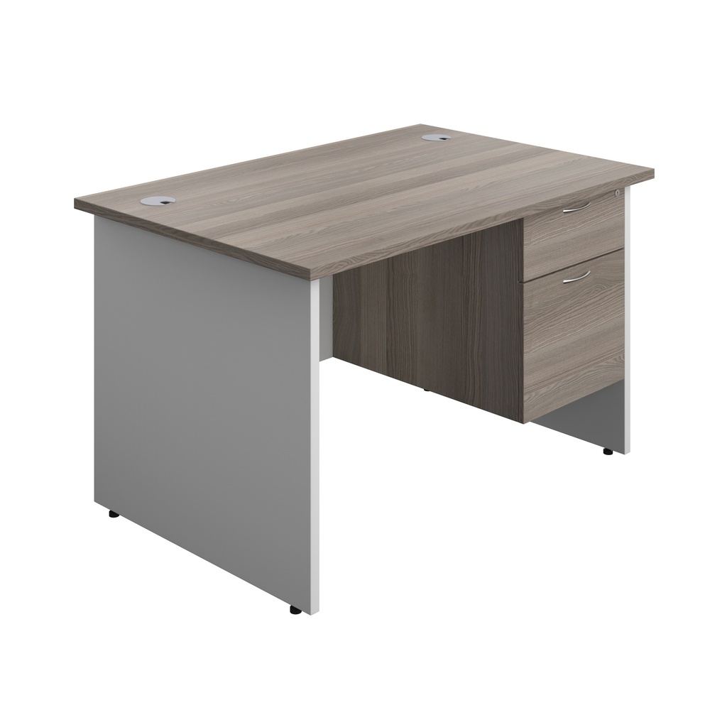 Panel Plus Rectangular Desk + 2 Drawer Fixed Pedestal Bundle (FSC) | 1200X800 | Grey Oak/White | 