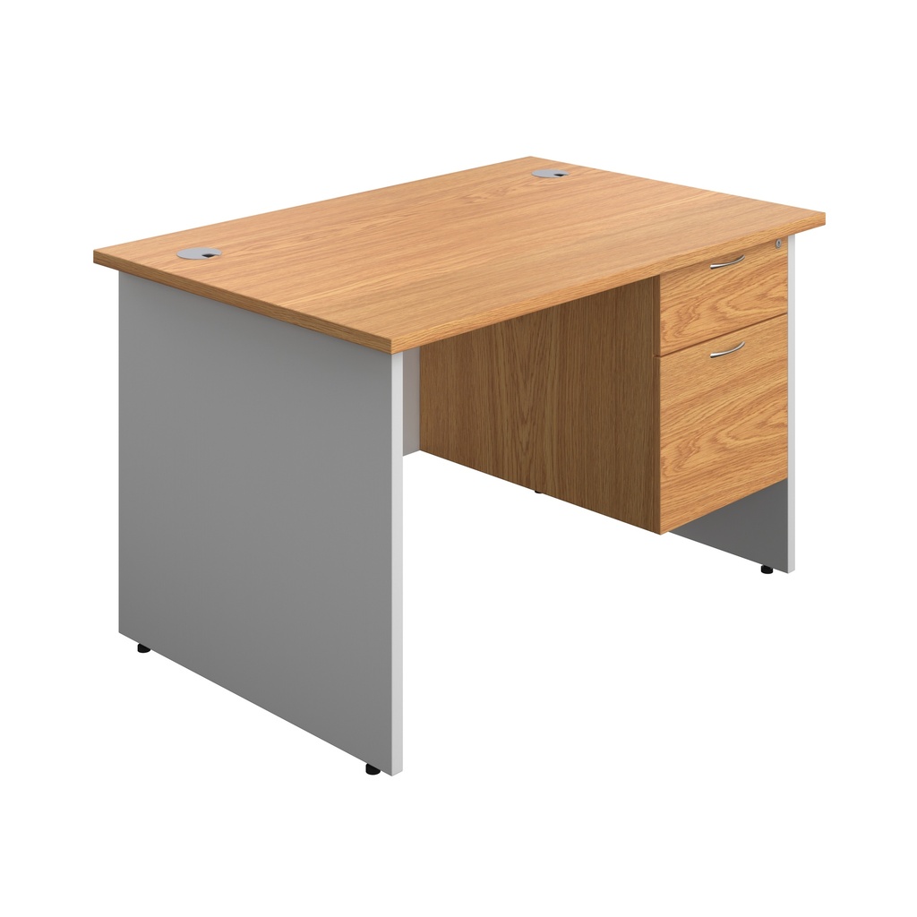Panel Plus Rectangular Desk + 2 Drawer Fixed Pedestal Bundle (FSC) | 1200X800 | Nova Oak/White | 