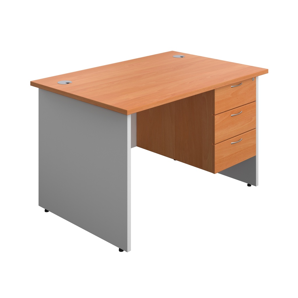 Panel Plus Rectangular Desk + 3 Drawer Fixed Pedestal Bundle (FSC) | 1200X800 | Beech/White | 