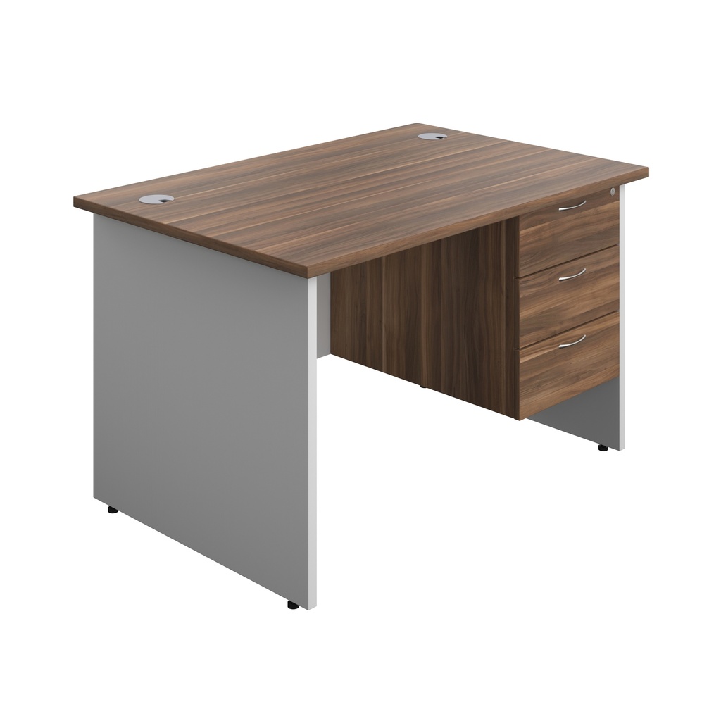 Panel Plus Rectangular Desk + 3 Drawer Fixed Pedestal Bundle (FSC) | 1200X800 | Dark Walnut/White | 