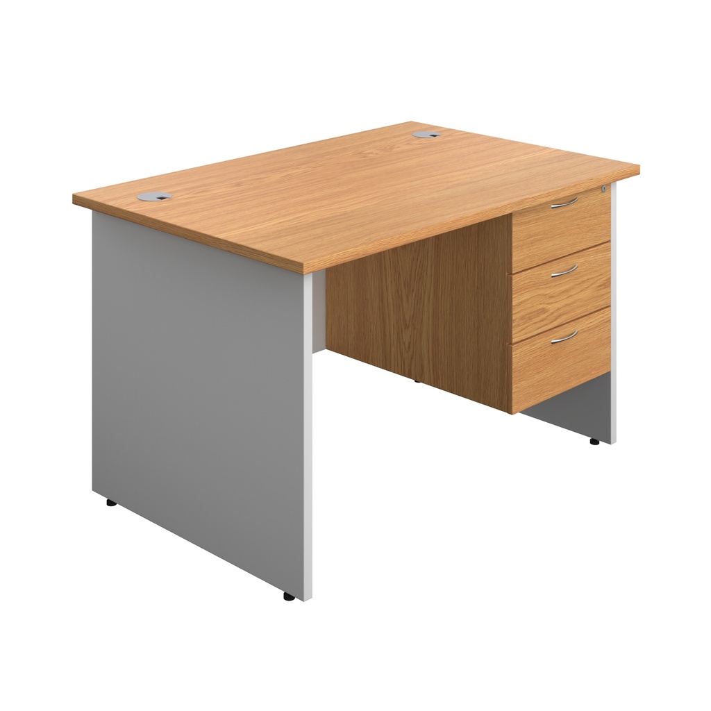 Panel Plus Rectangular Desk + 3 Drawer Fixed Pedestal Bundle (FSC) | 1200X800 | Nova Oak/White | 
